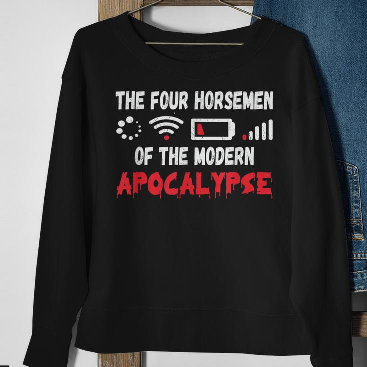 Die Vier Modernen Apokalyptischen Reiter Sweatshirt, Schwarz, Spaßmotiv Geschenke für alte Frauen