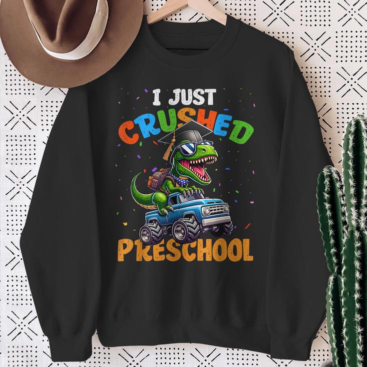 Dinosaur Just Crushed PreschoolRex Riding Monster Truck Sweatshirt Gifts for Old Women