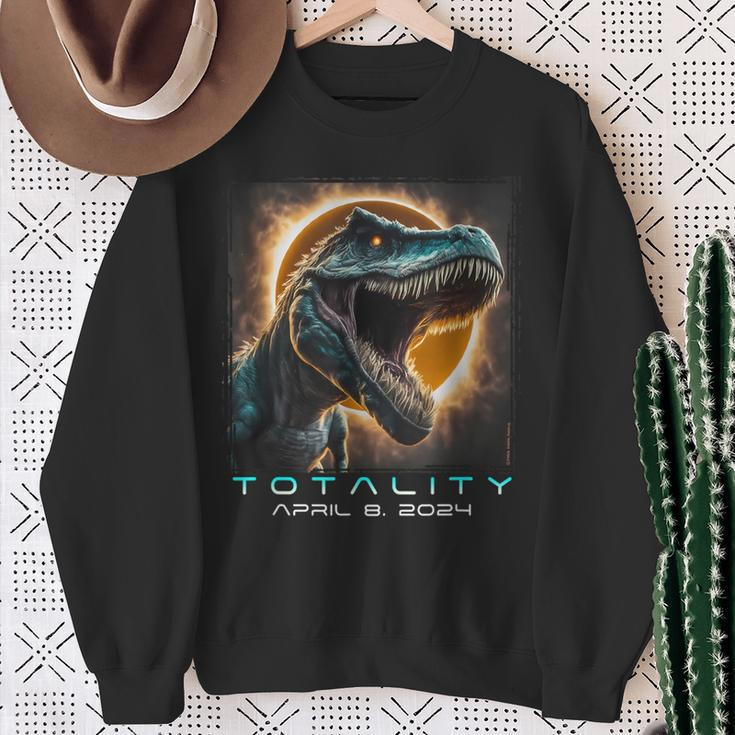 Dinosaur T-Rex Totality April 8 2024 Total Solar Eclipse Sweatshirt Gifts for Old Women