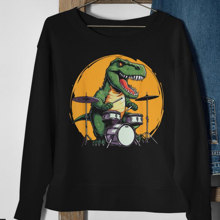 Dinosaurier Schlagzeuger Sweatshirt, Lustiges T-Rex Musik Motiv Geschenke für alte Frauen