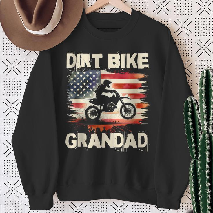 Dirt Bike Grandad Vintage American Flag Motorbike Sweatshirt Gifts for Old Women