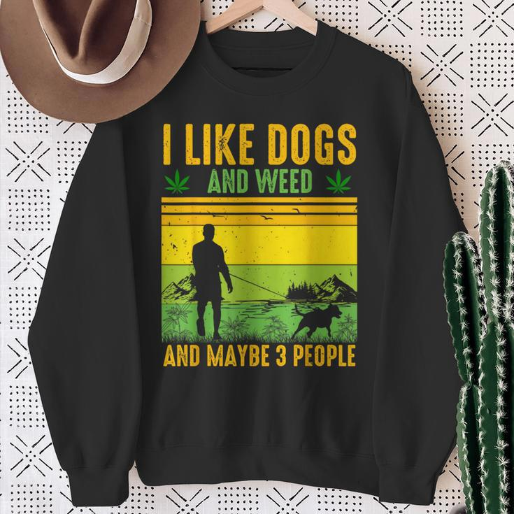I Like Dogs And Weed And Maybe 3 People Vintage Stoner Sweatshirt Gifts for Old Women
