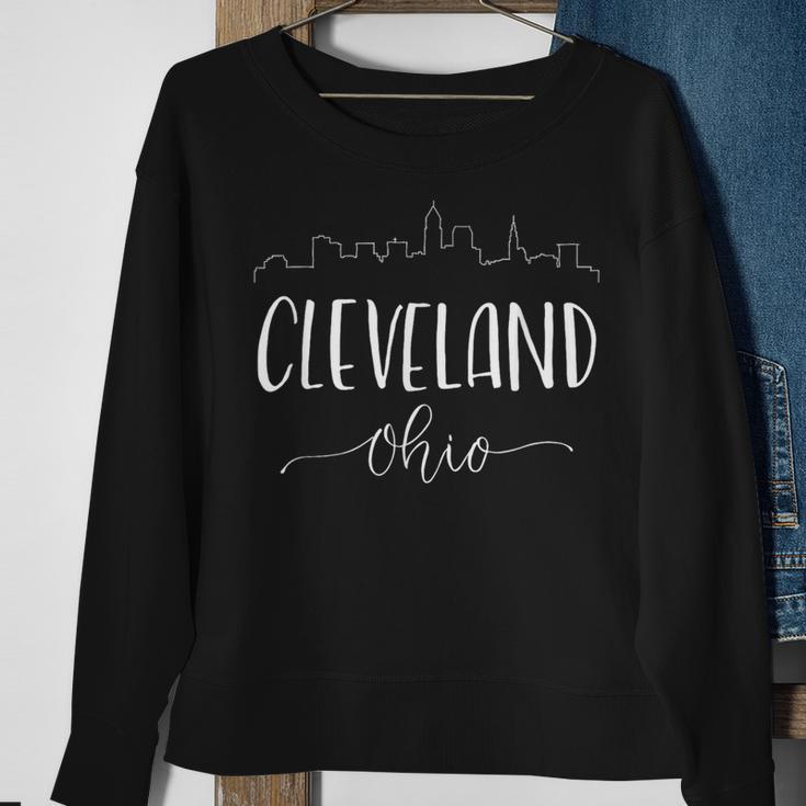 Downtown Cleveland Ohio City Skyline Calligraphy Sweatshirt Gifts for Old Women