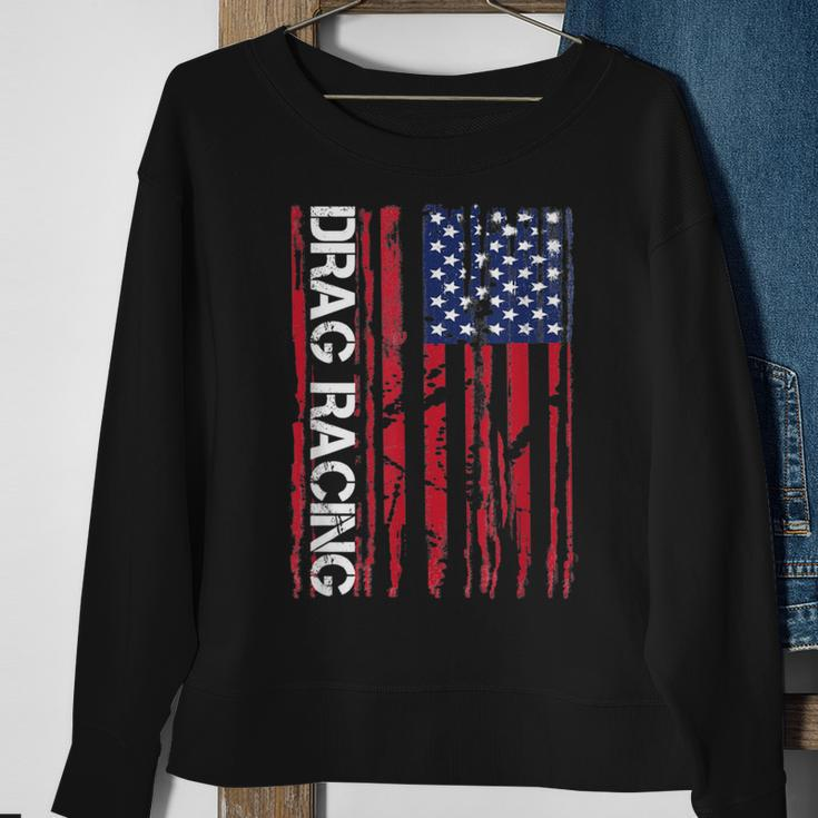 Drag Car Racing Patriotic American Flag Sweatshirt Gifts for Old Women
