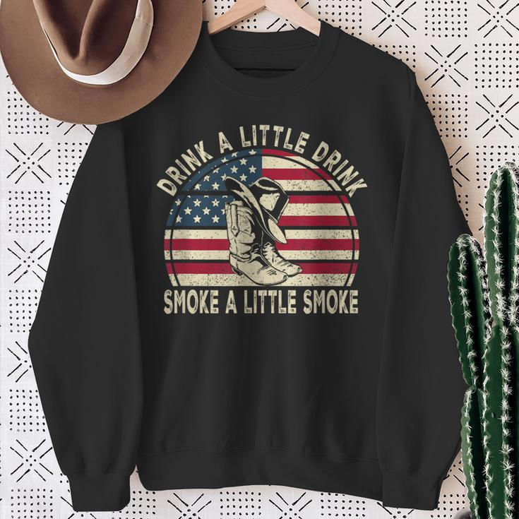 Drink A Little Drink Smoke A Little Smoke Retro Cowboy Hat Sweatshirt Gifts for Old Women
