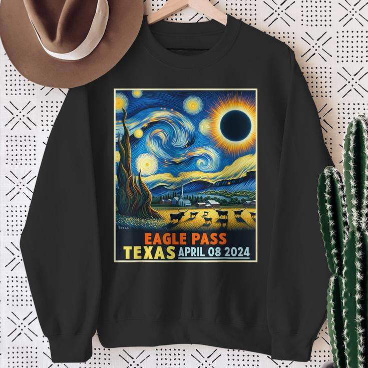 Eagle Pass Texas Total Solar Eclipse 2024 Starry Night Sweatshirt Gifts for Old Women