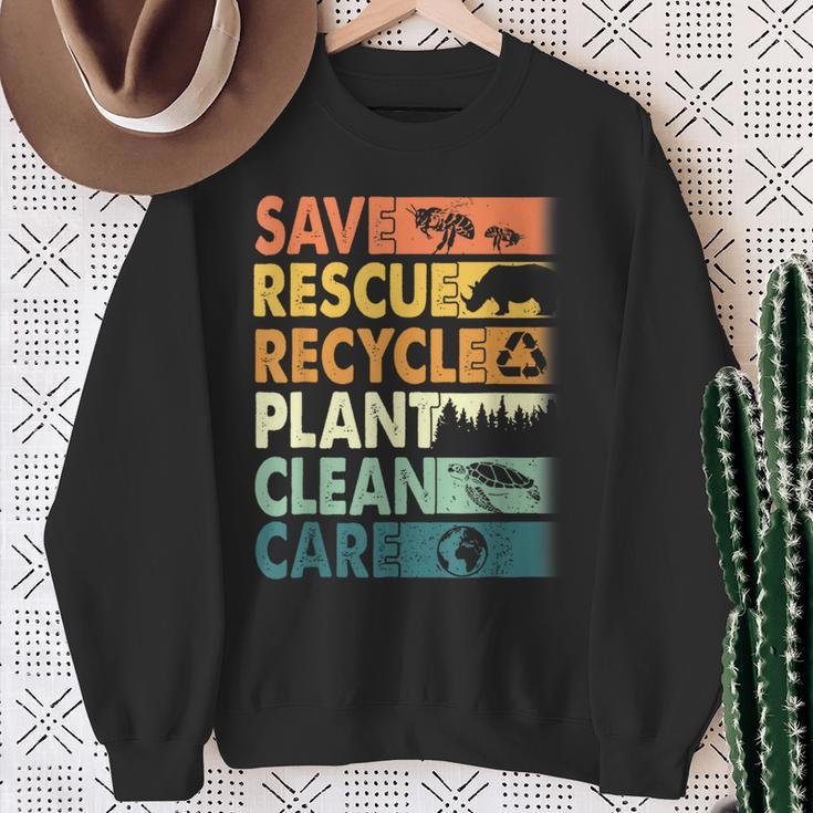 Earth Day Save Rescue Animals Recycle Plastics Planet Sweatshirt Gifts for Old Women