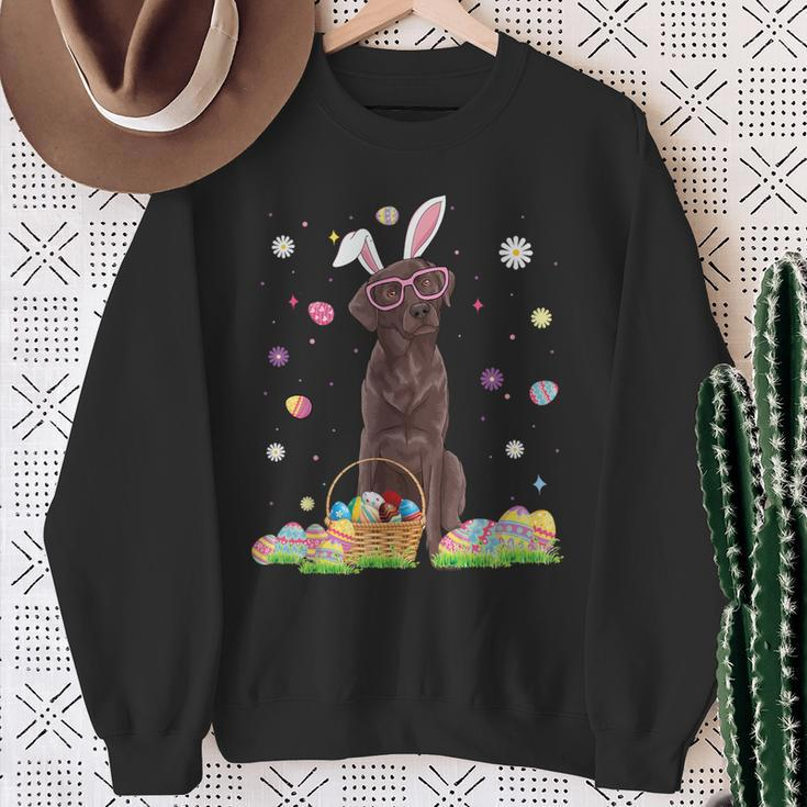 Easter Cute Chocolate Labrador Dog Lover Bunny Eggs Easter Sweatshirt Gifts for Old Women