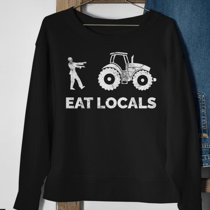 Eat Locals Zombie Chasing Farmer Tractor Sweatshirt Gifts for Old Women