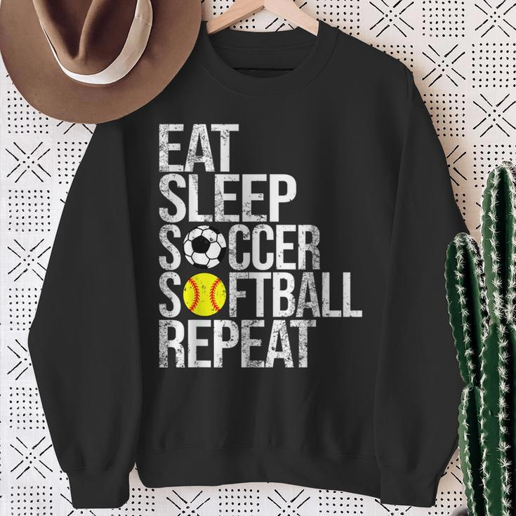 Eat Sleep Soccer Softball Repeat Ball Sweatshirt Gifts for Old Women