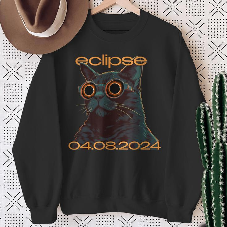 Eclipse Cat Graphic For April 2024 Eclipse Cat Lovers Sweatshirt Gifts for Old Women