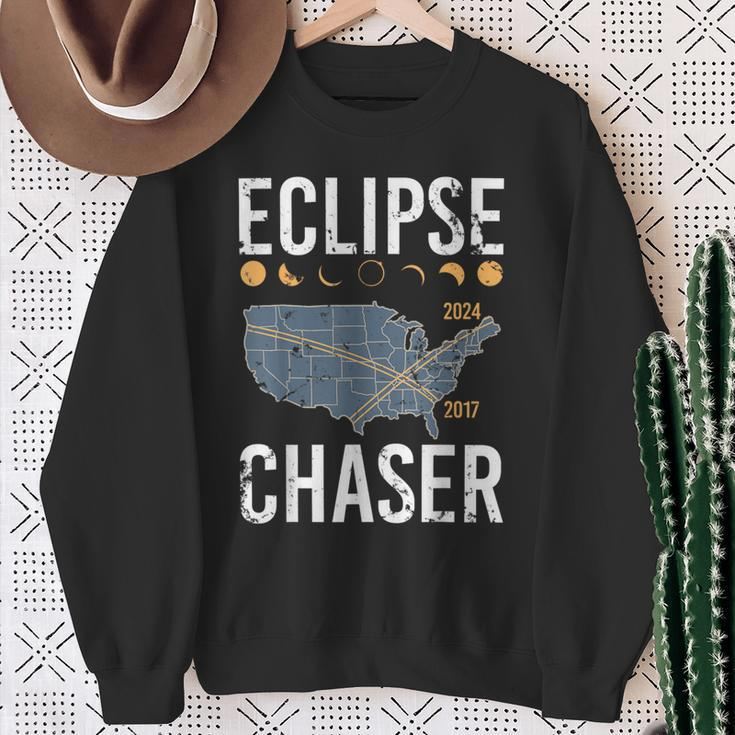 Eclipse Chaser Solar Eclipse Twice In A Lifetime Vintage Sweatshirt Gifts for Old Women