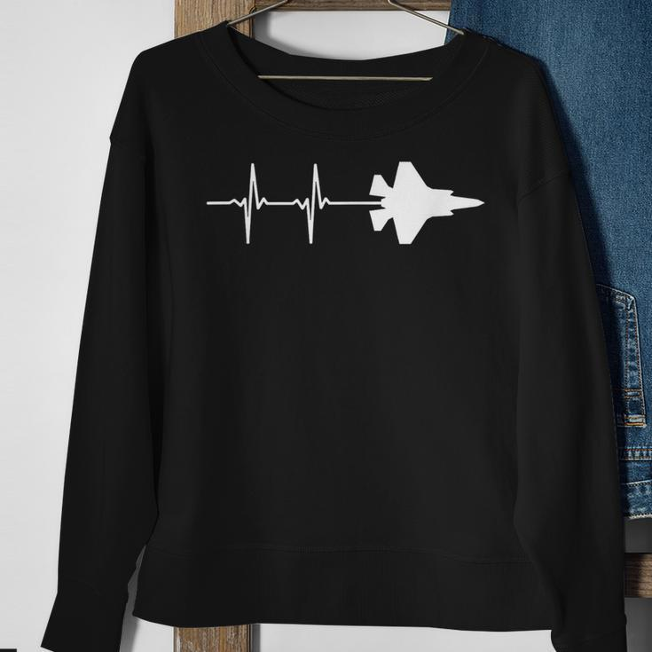 Ekg Heartbeat F-35 Lightning Jet Military Airplane Sweatshirt Gifts for Old Women