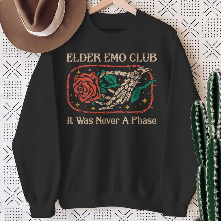 Elder Emo Club It Was Never A Phase Skeleton And Rose Quote Sweatshirt Gifts for Old Women