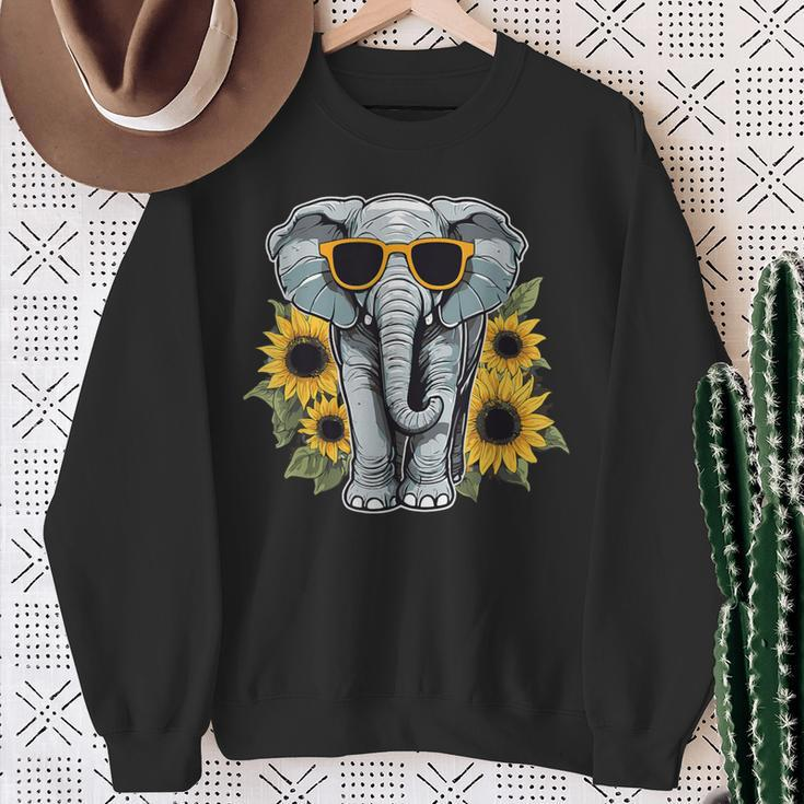 Elephant With Sunglasses And Sunflowers Sweatshirt Gifts for Old Women