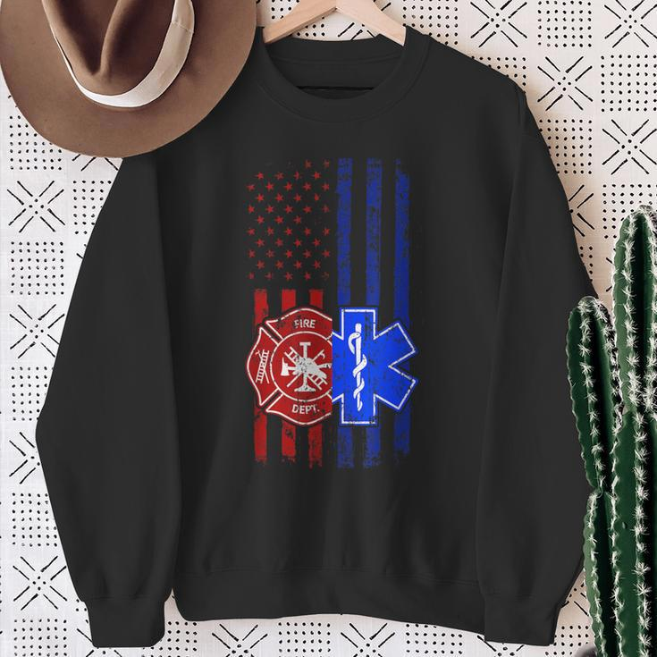Ems Firefighter Emt Paramedic First Responders Us Flag Sweatshirt Gifts for Old Women