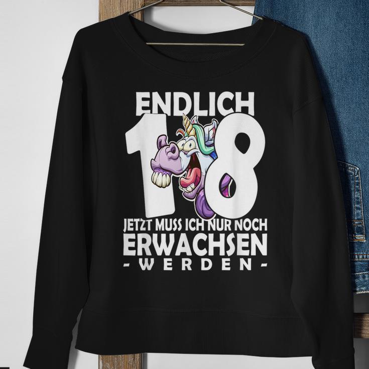 Endlich 18 Einhorn Sweatshirt - Humorvoller Aufdruck zum Erwachsenwerden Geschenke für alte Frauen