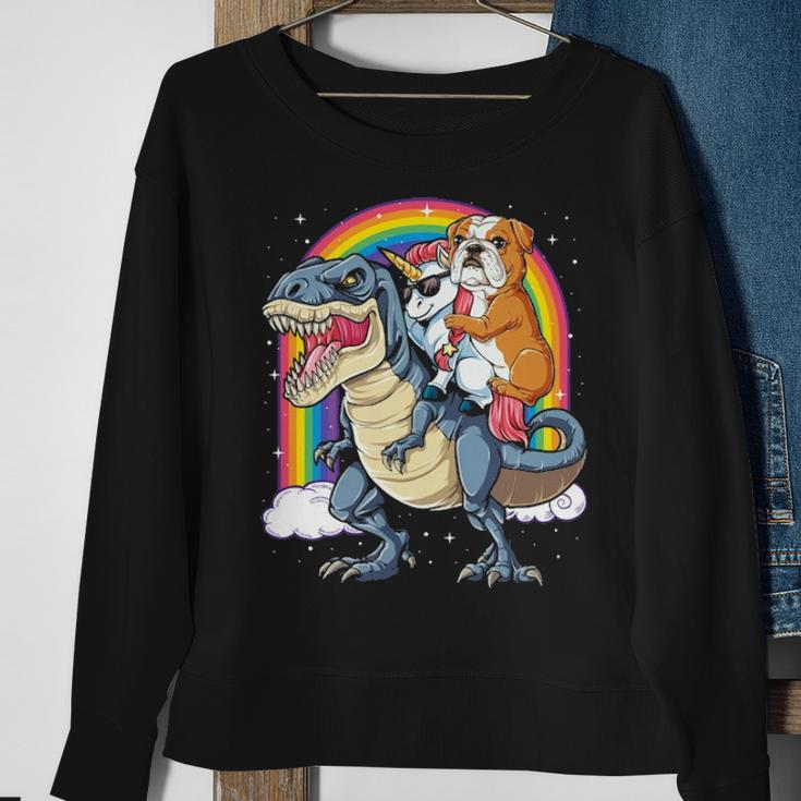 English Bulldog Unicorn Riding DinosaurRex Sweatshirt Gifts for Old Women