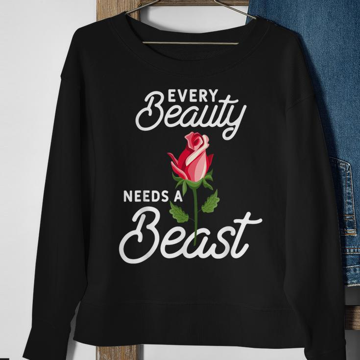 Every Beauty Needs A Beast Matching Couple Weightlifting Sweatshirt Gifts for Old Women