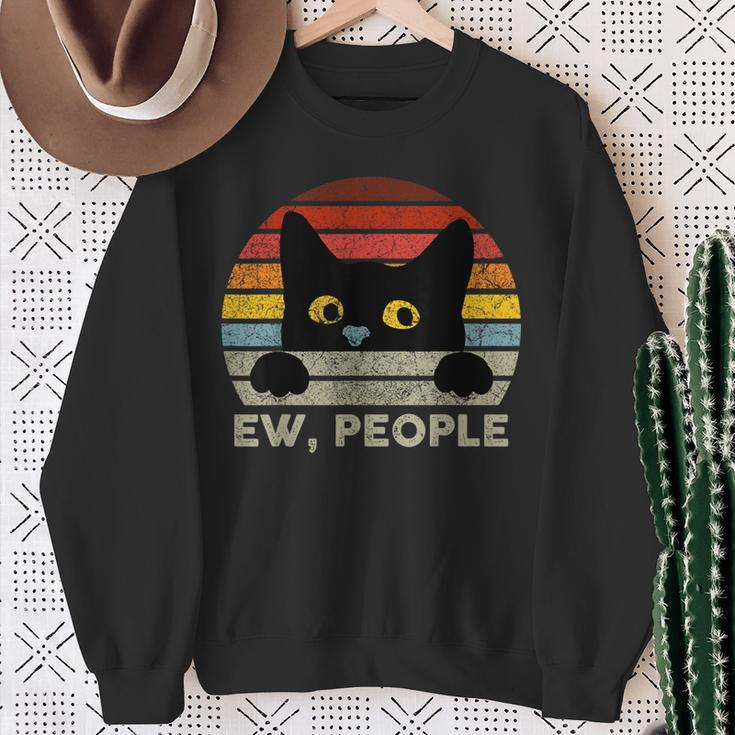 Ew People Vintage Black Cat For Cat Lover Cat Mom Cat Dad Sweatshirt Gifts for Old Women