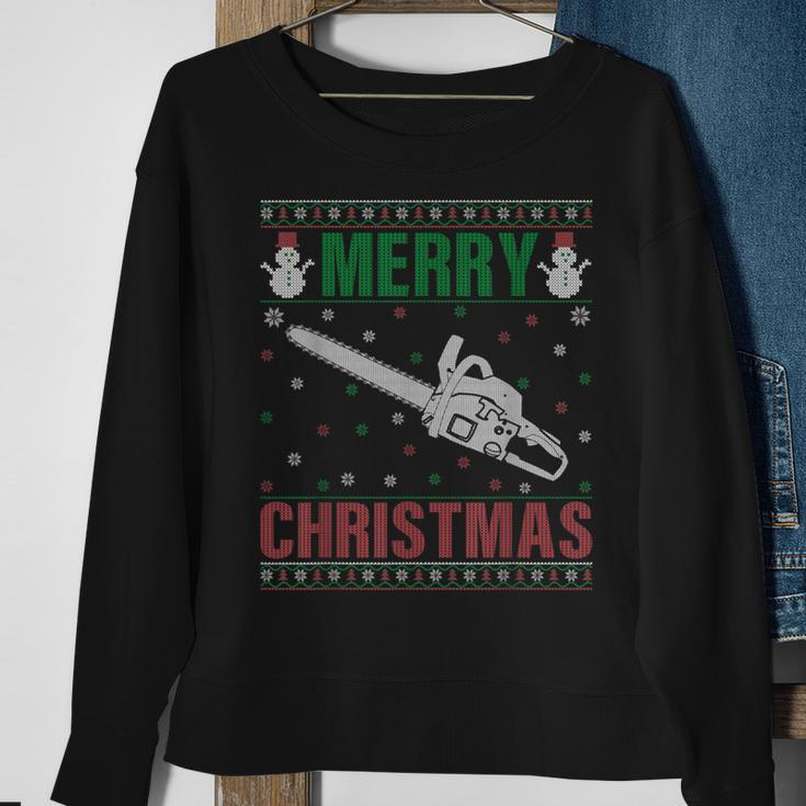 Family Xmas Pajamas Matching Chainsaw Ugly Christmas Sweatshirt Gifts for Old Women