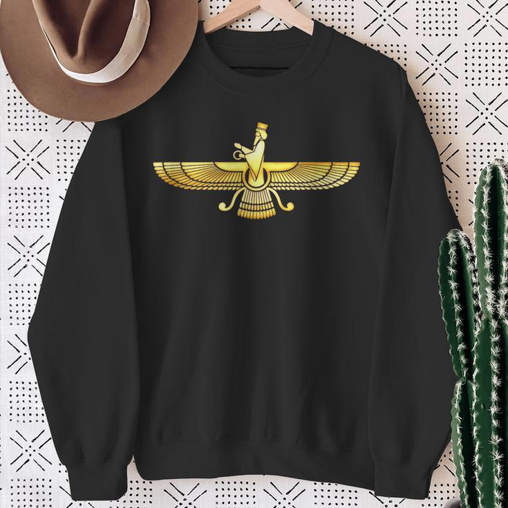 Faravahar Zarathustra Symbol Zeichen Iran Flügel Falke Sweatshirt Geschenke für alte Frauen