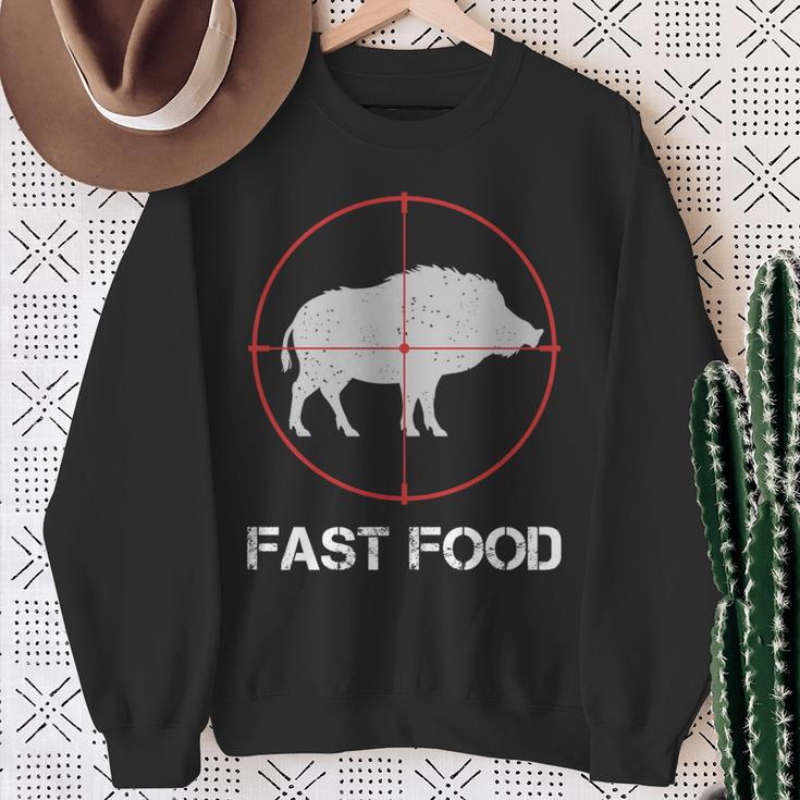 Fast Food Wildschweinjagd Lustige Tierwelt Jäger Papa Sweatshirt Geschenke für alte Frauen