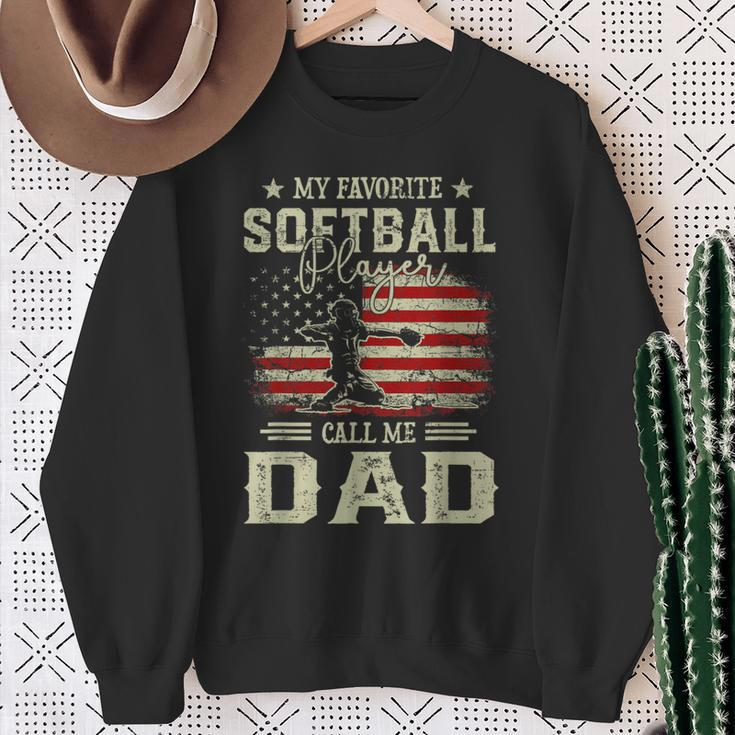 My Favorite Softball Player Calls Me Dad Vintage Fathers Day Sweatshirt Gifts for Old Women
