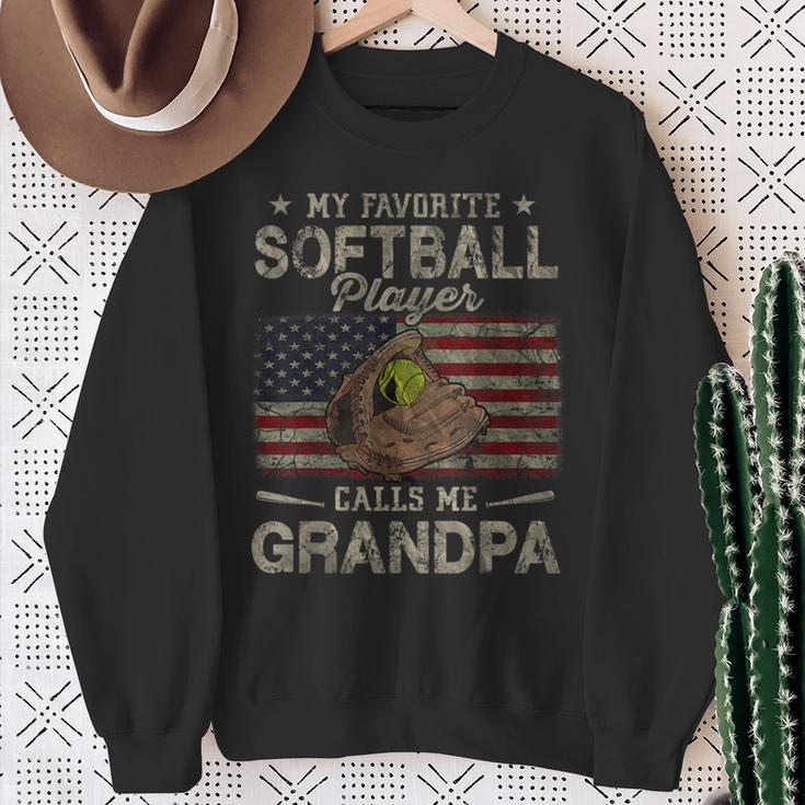My Favorite Softball Player Calls Me Grandpa Father's Day Sweatshirt Gifts for Old Women