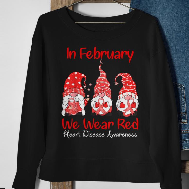 In February We Wear Red Three Gnomes Heart Disease Awareness Sweatshirt Gifts for Old Women