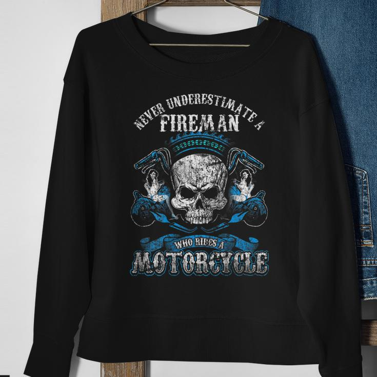 Fireman Biker Skull Never Underestimate Motorcycle Sweatshirt Gifts for Old Women
