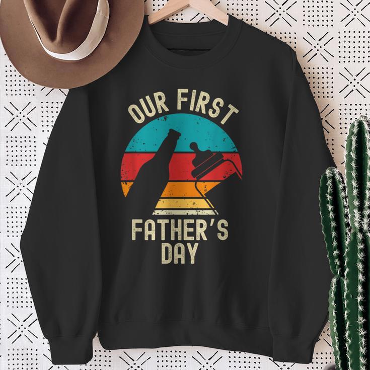 Our First Father's Day 2024 New Dad Beer Lover Father Sweatshirt Gifts for Old Women