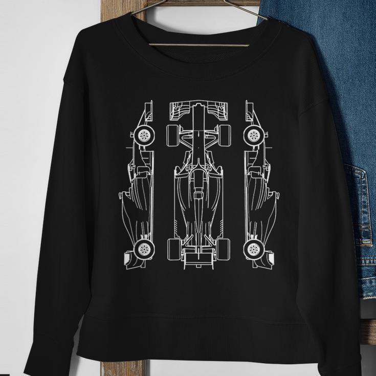 Formula Racing Car Blueprint Sunset Engineer Racer Race Fan Sweatshirt Gifts for Old Women