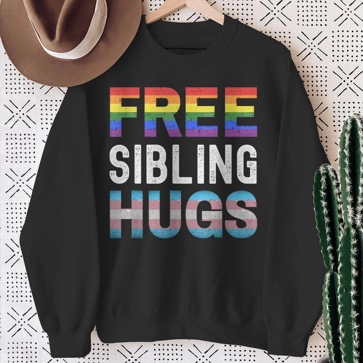 Free Sibling Hugs Lgbtq Gay Pride Month Proud Ally Sweatshirt Gifts for Old Women