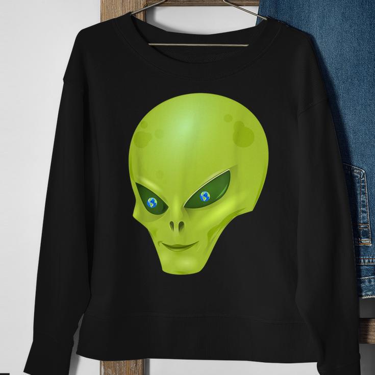 Alien With Earth Eyeballs Ufo Spaceship Novelty Sweatshirt Gifts for Old Women