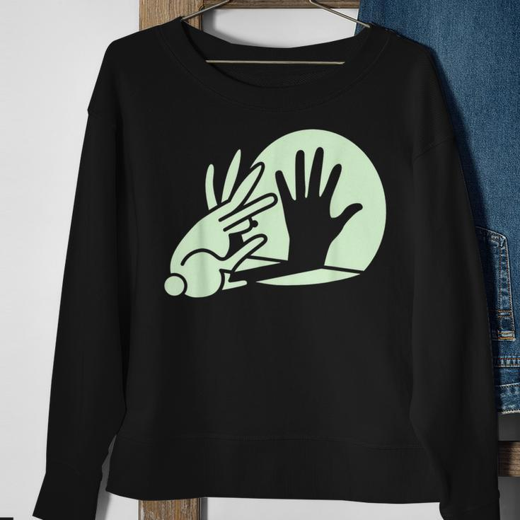 Bunny Hand Shadow Puppet Rabbit Humor Sweatshirt Gifts for Old Women