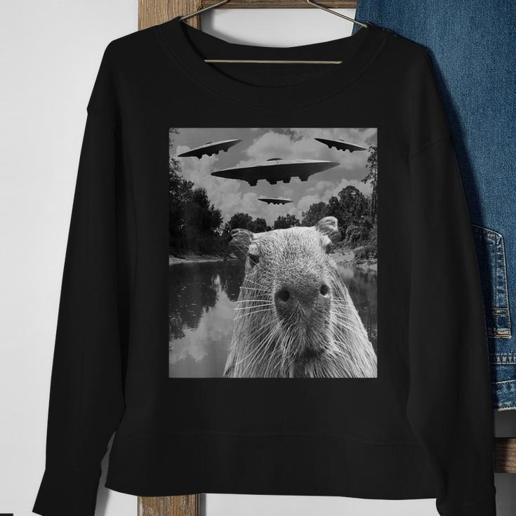 Graphic Capybara Selfie With Ufos Weird Sweatshirt Gifts for Old Women