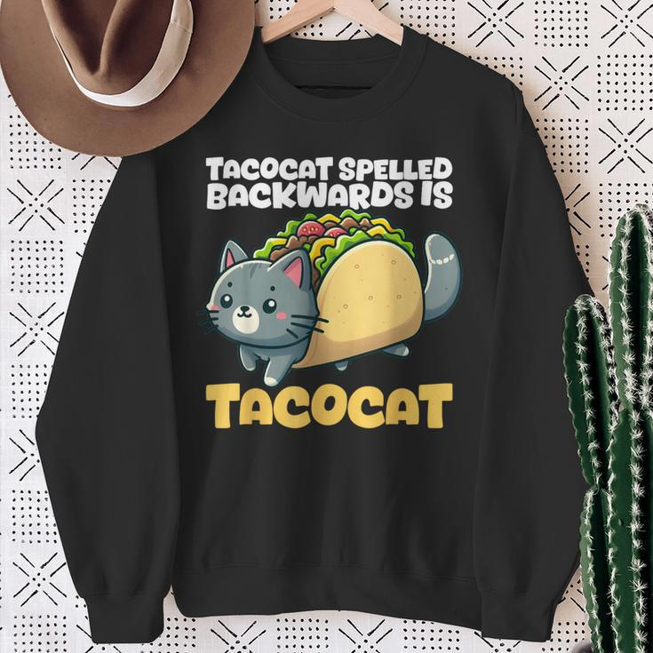 Cat And Taco Tacocat Spelled Backward Is Tacocat Sweatshirt Gifts for Old Women