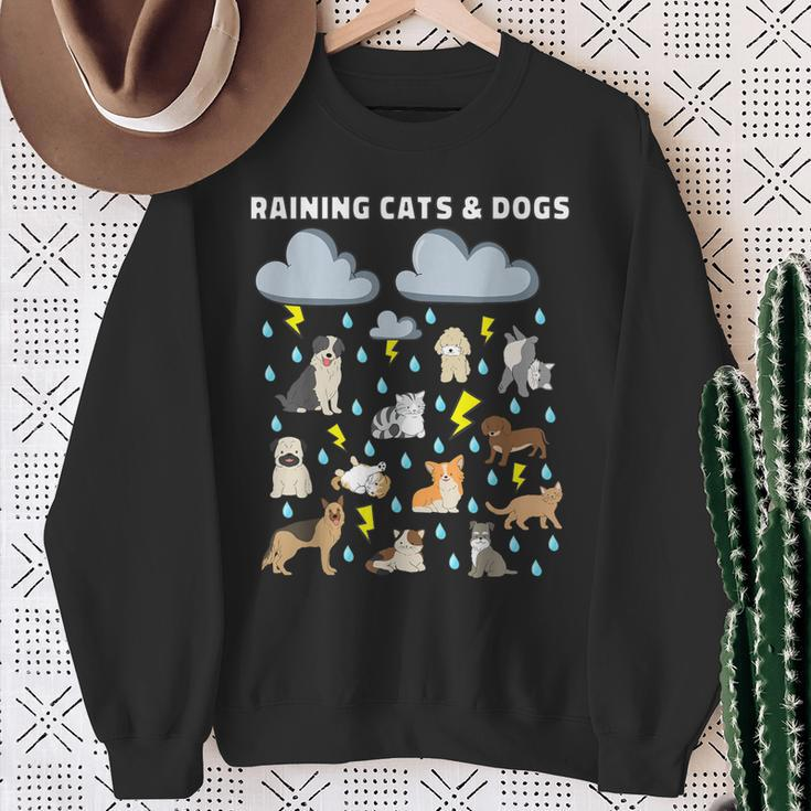 English Idiom Raining Cats And Dogs Puppies Kitten Sweatshirt Gifts for Old Women