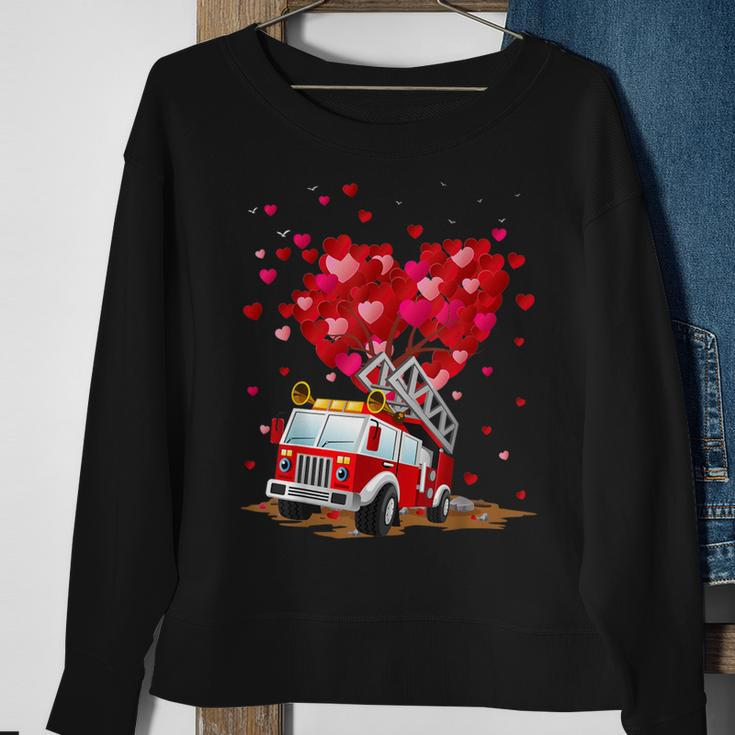 Fire Truck Lover Heart Shape Fire Truck Valentines Day Sweatshirt Gifts for Old Women