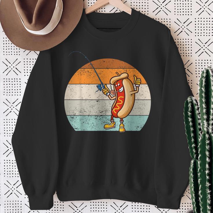 Fishing Hot Dog Retro Vintage Hot Dog Fishermen Sweatshirt Gifts for Old Women