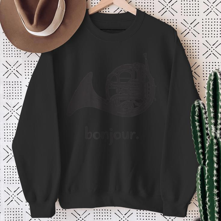 French Horn Bonjour Band Sayings Sweatshirt Gifts for Old Women