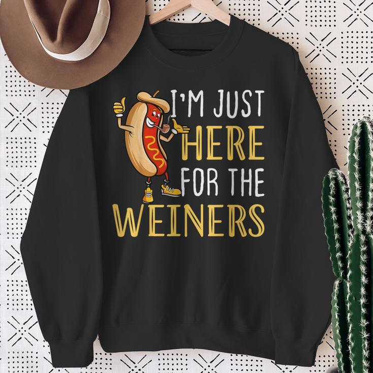Hot Dog I'm Just Here For The Wieners Sausage Sweatshirt Gifts for Old Women