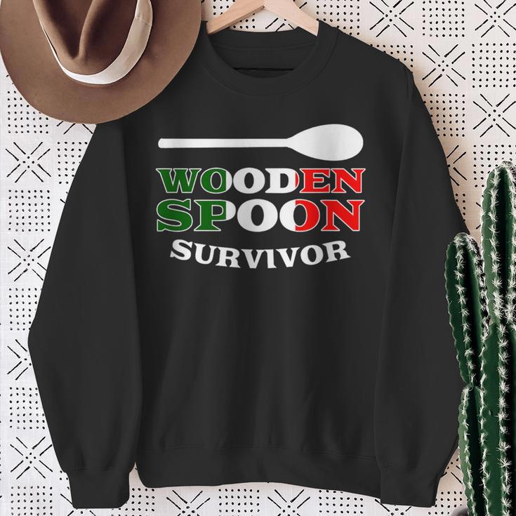 Italian Heritage Wooden Spoon Survivor Italy Flag Fun Sweatshirt Gifts for Old Women