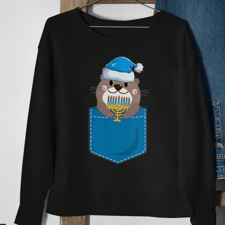 Jewish Otter Santa Menorah In Pocket Hanukkah Pajamas Sweatshirt Gifts for Old Women