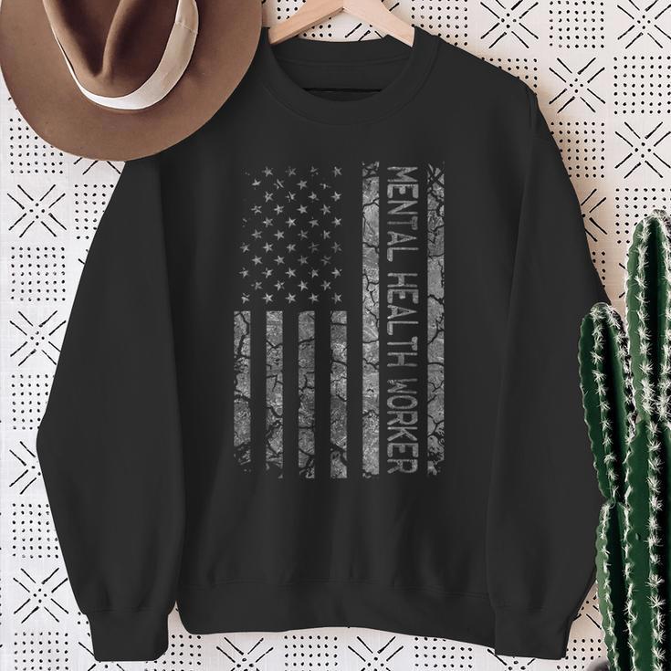 Job Title Worker American Flag Mental Health Worker Sweatshirt Gifts for Old Women