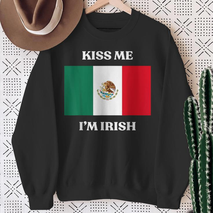 Kiss Me I'm Irish St Patrick's Irish Beer Mexico Flag Sweatshirt Gifts for Old Women