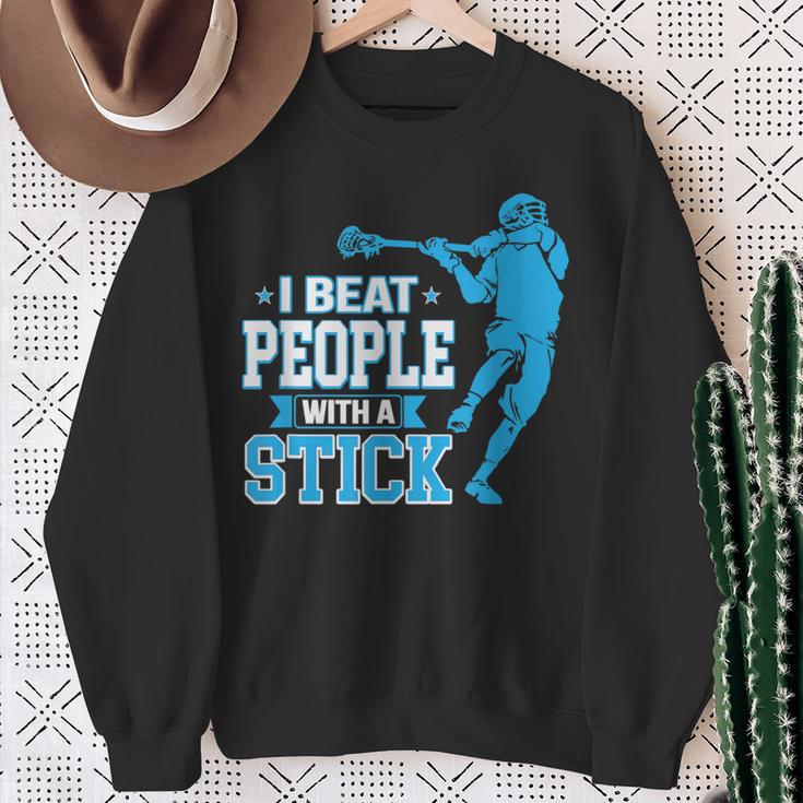 Lacrosse Player I Beat People With A Stick Sweatshirt Gifts for Old Women