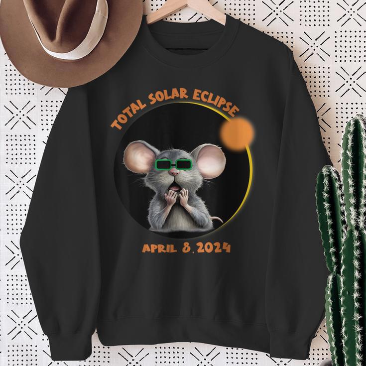 Mouse Watching Total Solar Eclipse 2024 Sweatshirt Gifts for Old Women