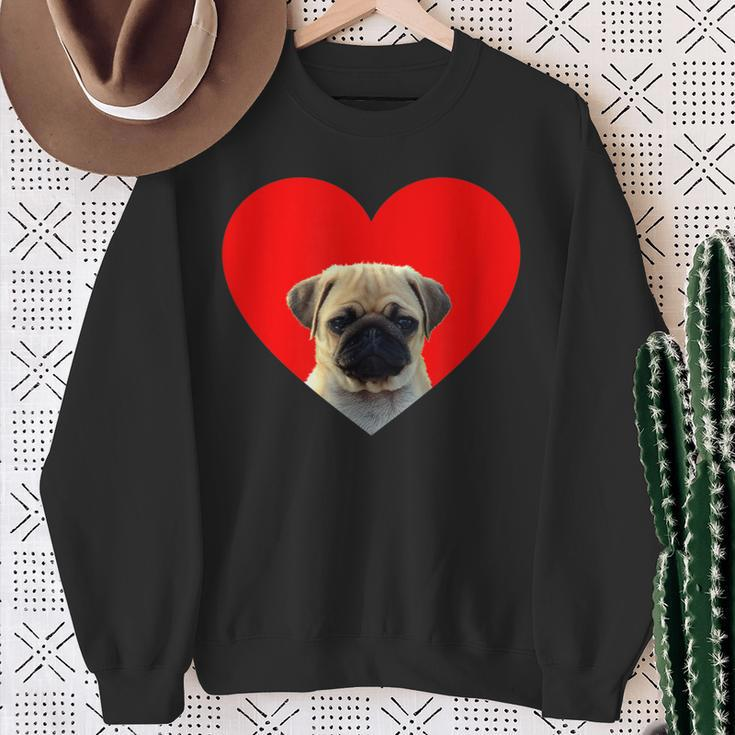 Pug Lover Dog Love Red Heart Father's Day Sweatshirt Gifts for Old Women